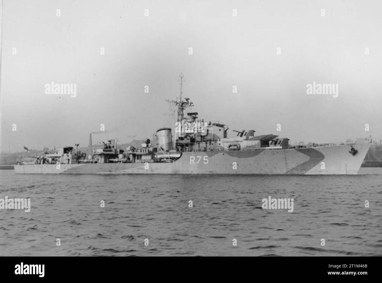 Der britische Zerstörer HMS Virago vor Anker am Fluss Tyne. Stockfoto