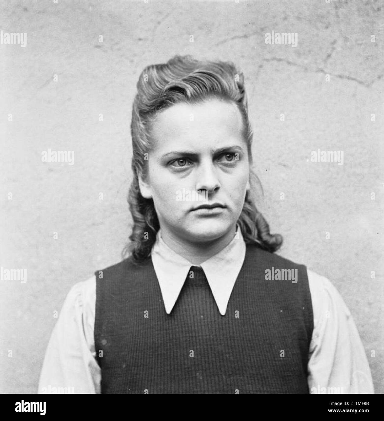 Die Befreiung der Konzentrationslager Bergen Belsen 1945 - Porträts von Belsen Wachen in Celle auf ihren Prozess warten, August 1945 Irma Grese, der verantwortlich für den Tod Zellen wurde: zum Tode verurteilt. Stockfoto