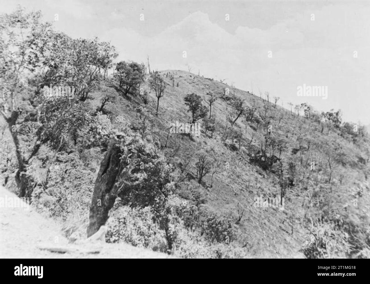 Der Krieg im Fernen Osten - der Burma Campaign 1941-1945 Die Schlacht von Imphal-Kohima März - Juli 1944: Der Gipfel der Nippon Ridge, einem Hügel von strategischer Bedeutung mit Blick auf die tamu Road, die von den Männern der Devonshire Regiment gefangen. Stockfoto