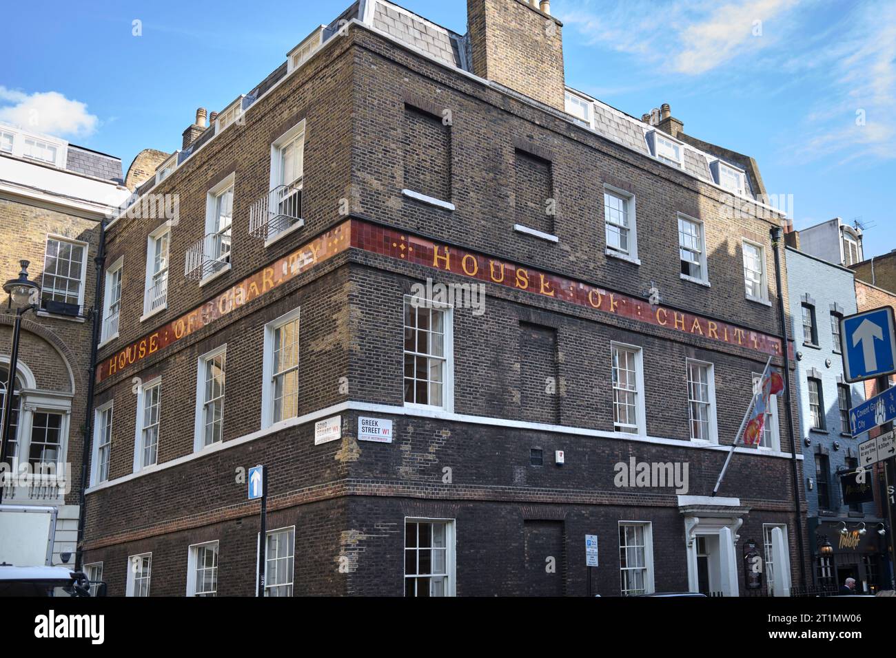 House of Charity Sign on the House of St Barnabas Soho London England UK Stockfoto
