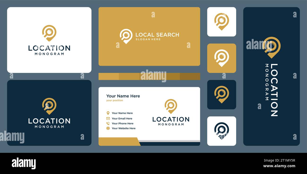 PIN Point Position Logo Design Vorlage mit Lupe Design Grafik Vektor Illustration. Symbol, Symbol, Kreativ. Stock Vektor