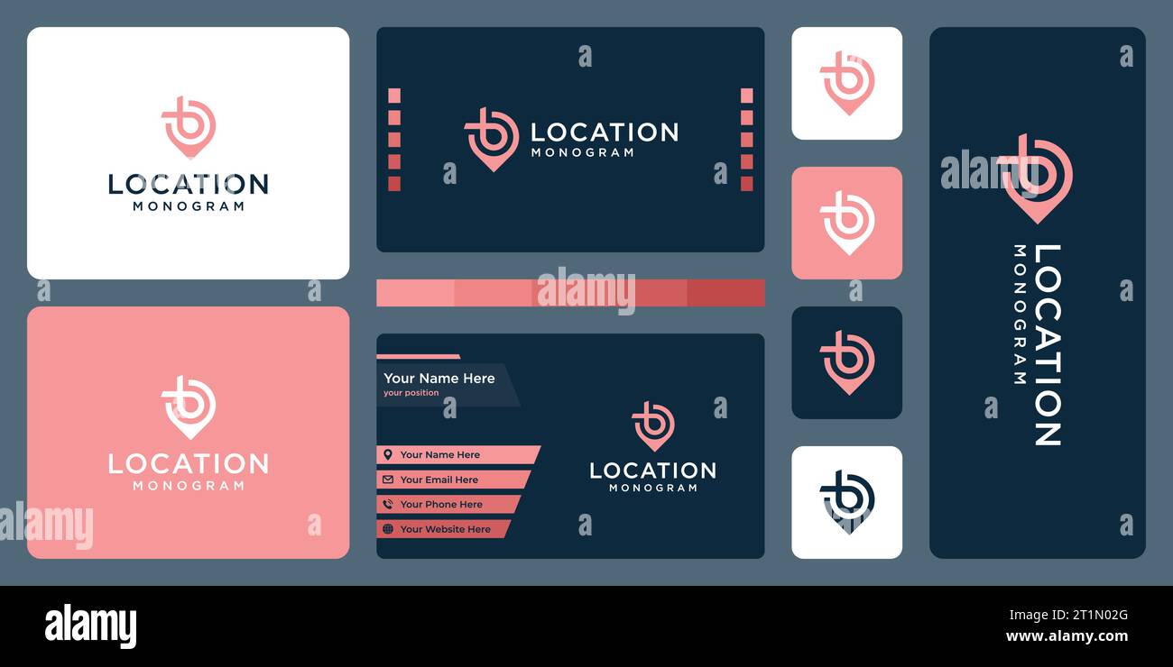 PIN Point Location Logo Design Vorlage mit Monogramm des Anfangsbuchstaben B Design Grafik Vektor Illustration. Symbol, Symbol, Kreativ. Stock Vektor