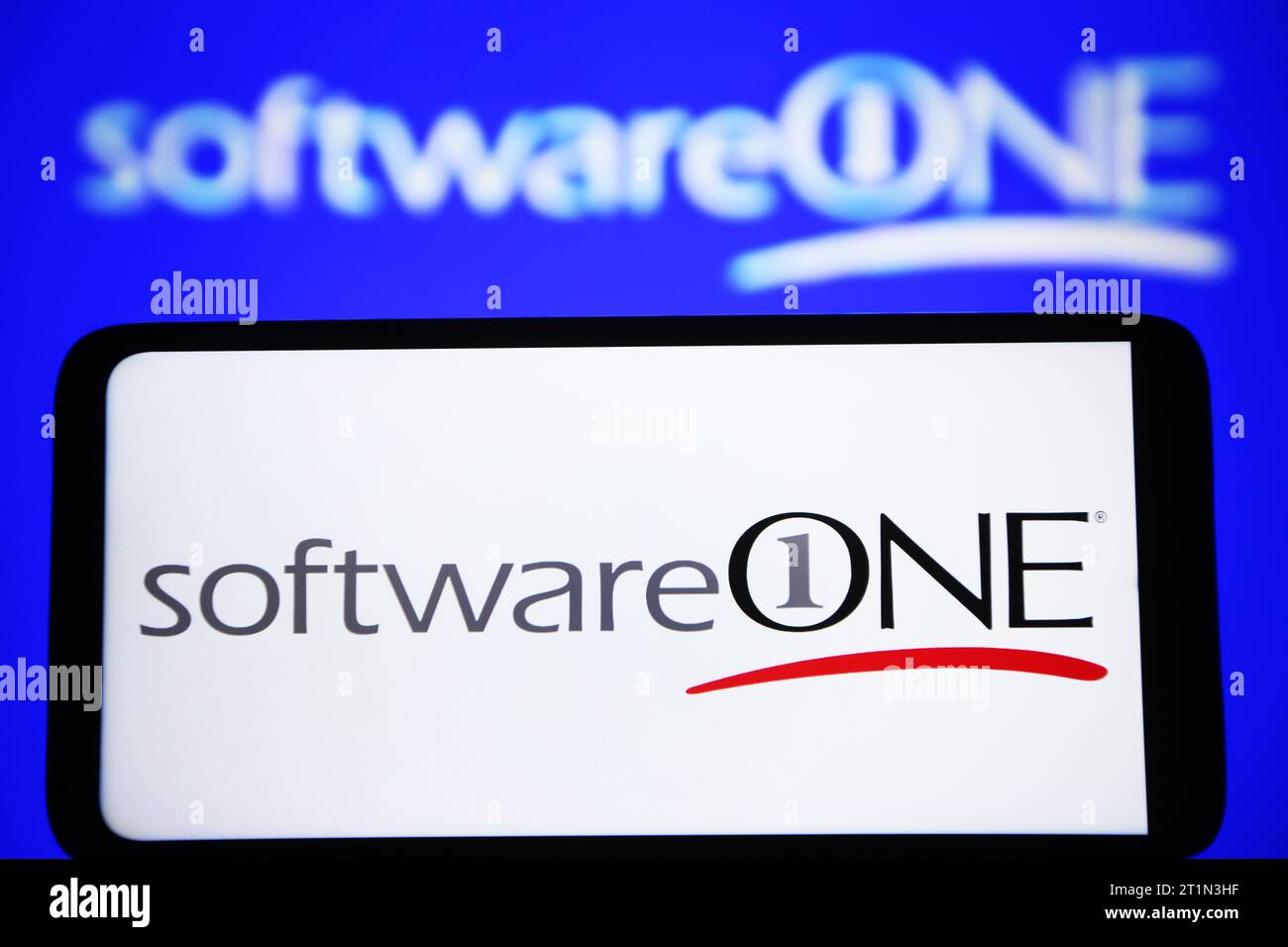 Ukraine. Oktober 2023. In dieser Abbildung ist das SoftwareONE-Logo auf einem Smartphone-Bildschirm zu sehen. (Foto von Pavlo Gonchar/SOPA Images/SIPA USA) *** ausschließlich für redaktionelle Nachrichten *** Credit: SIPA USA/Alamy Live News Stockfoto