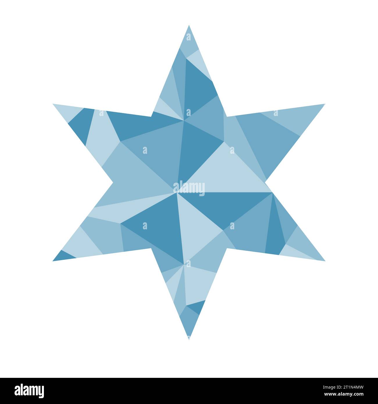 Einfacher sechsspitzer blauer Stern mit abstraktem Dreieckmuster innen, Vektorillustration Stock Vektor