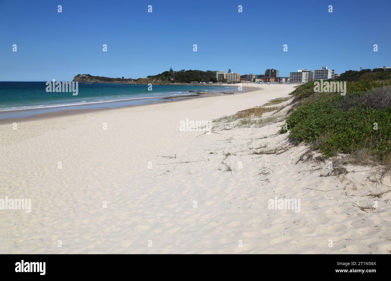 Hauptstrand in Forster NSW. Diese Küstenstadt ist ein beliebtes Touristenziel an der mittleren Nordküste von New South Wales Australien. Stockfoto