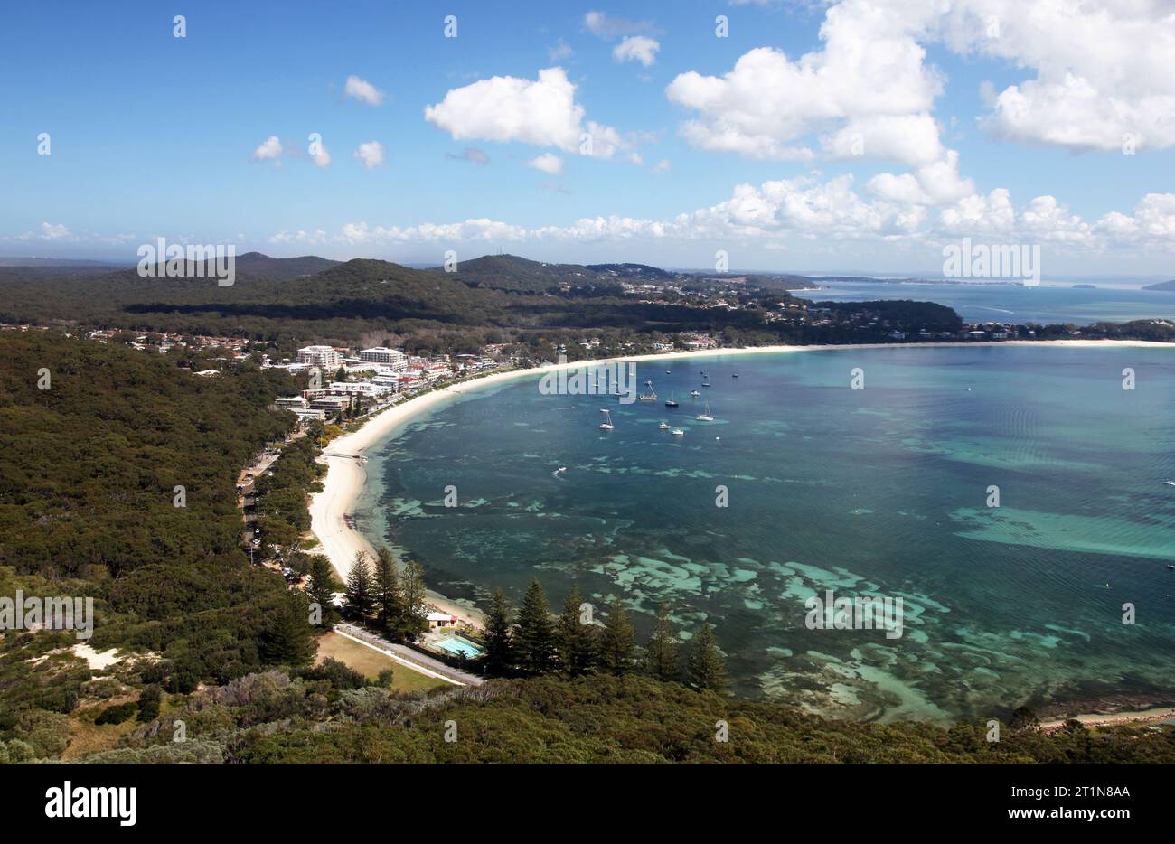 Shoal Bay - Nelson Bay Australien. Diese Küstenregion ist ein beliebtes Touristenziel, ein paar Stunden nördlich von Sydney. Stockfoto