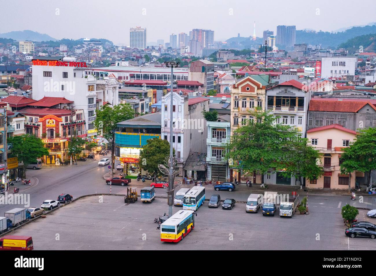 Lao Cai Town Square ab Thien Hai Hotel, Vietnam, Stockfoto
