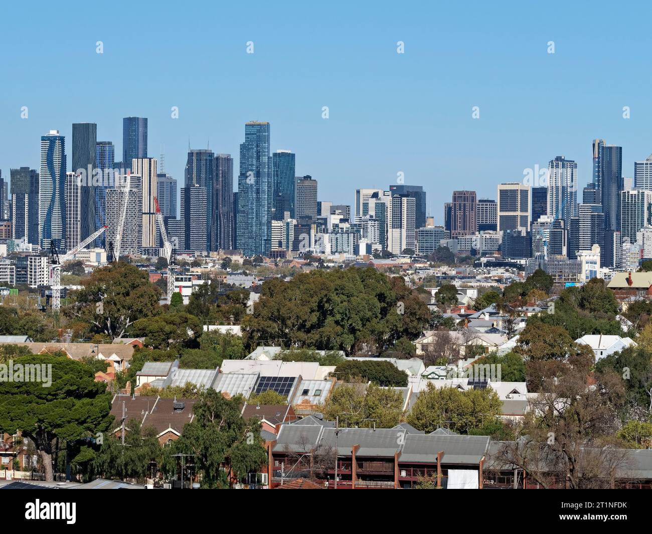 Melbourne Australien / die Skyline von Melbourne City erwärmt sich in der frühen Morgensonne. Stockfoto