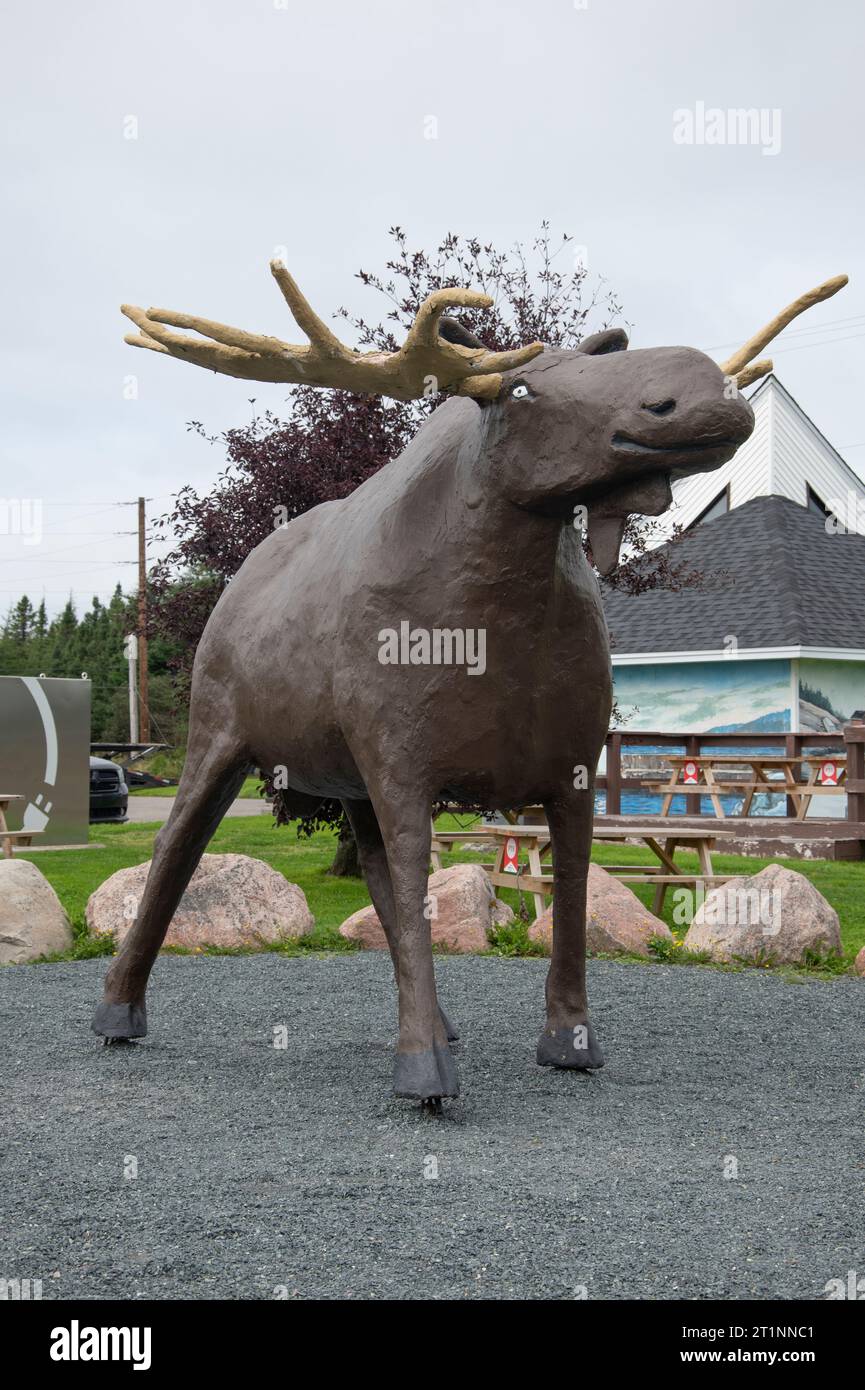 Skulptur von Morris dem Elch am Irving Oil Big Stop in Goobies, Neufundland & Labrador, Kanada Stockfoto