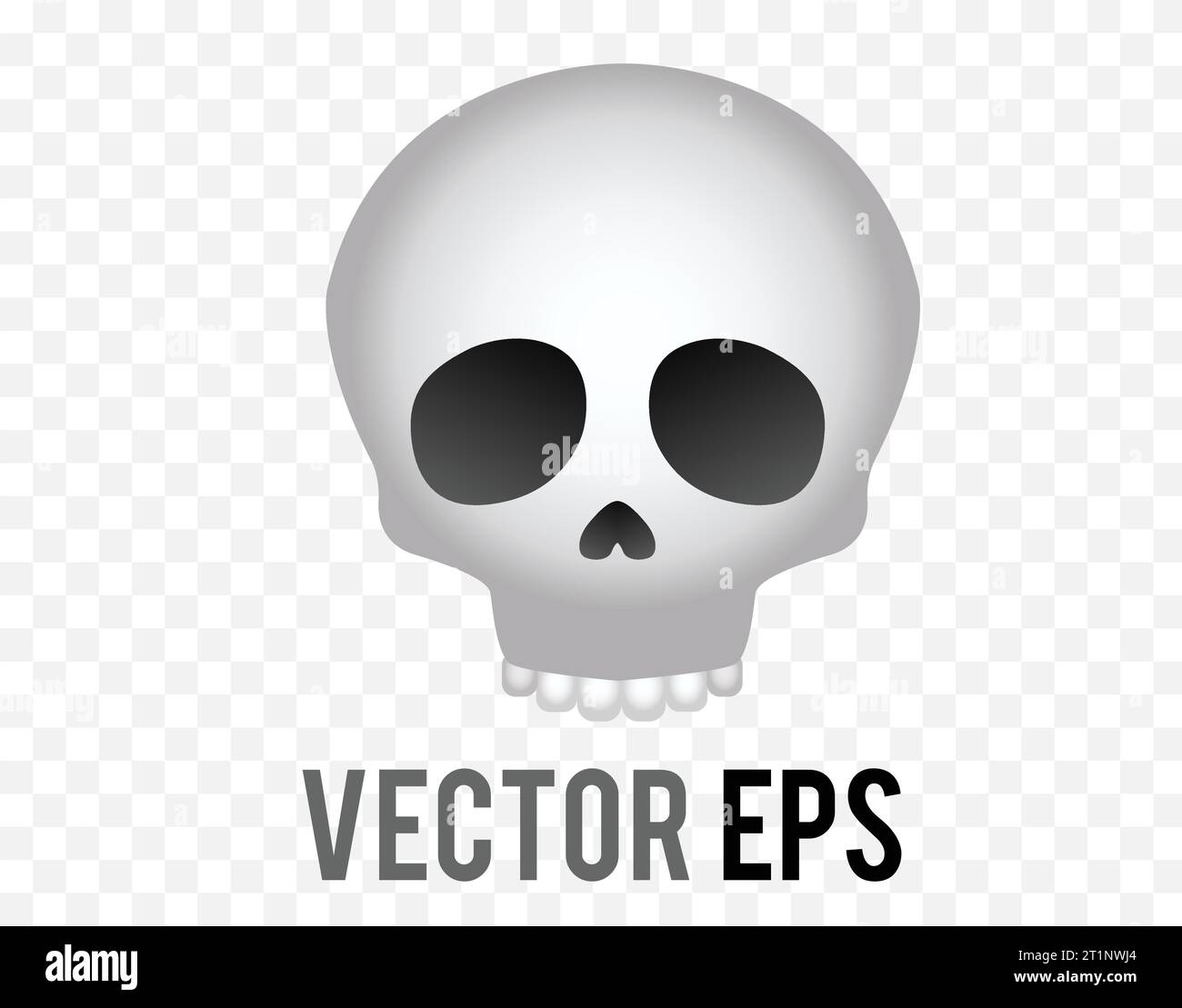 Isolierter Vektorverlauf weißlicher grauer menschlicher Schädel mit schwarzen Augenhöhlen Symbol Stock Vektor