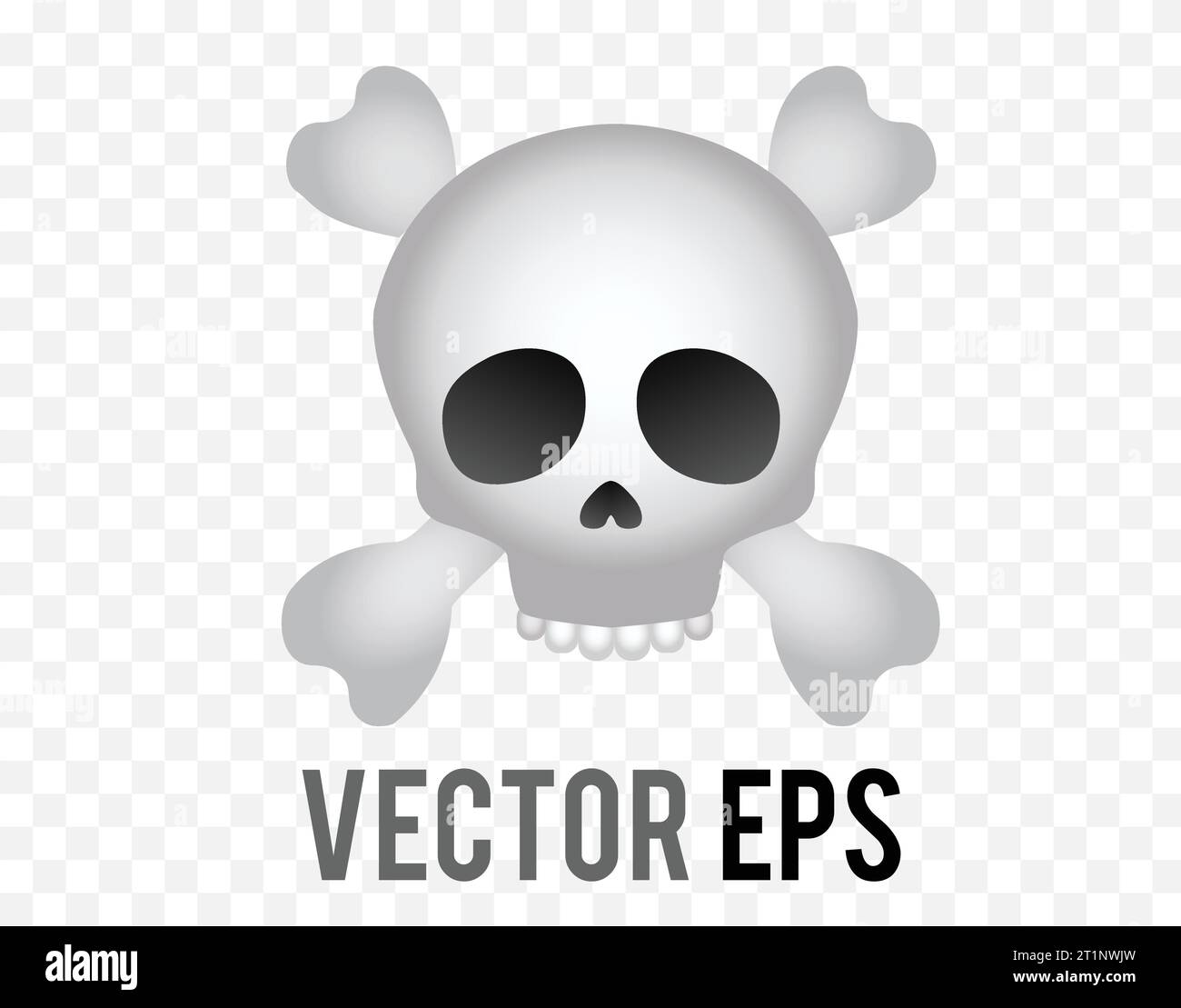 Isolierter Vektorverlauf weißlicher grauer menschlicher Schädel mit Kreuzknochen-Symbol Stock Vektor