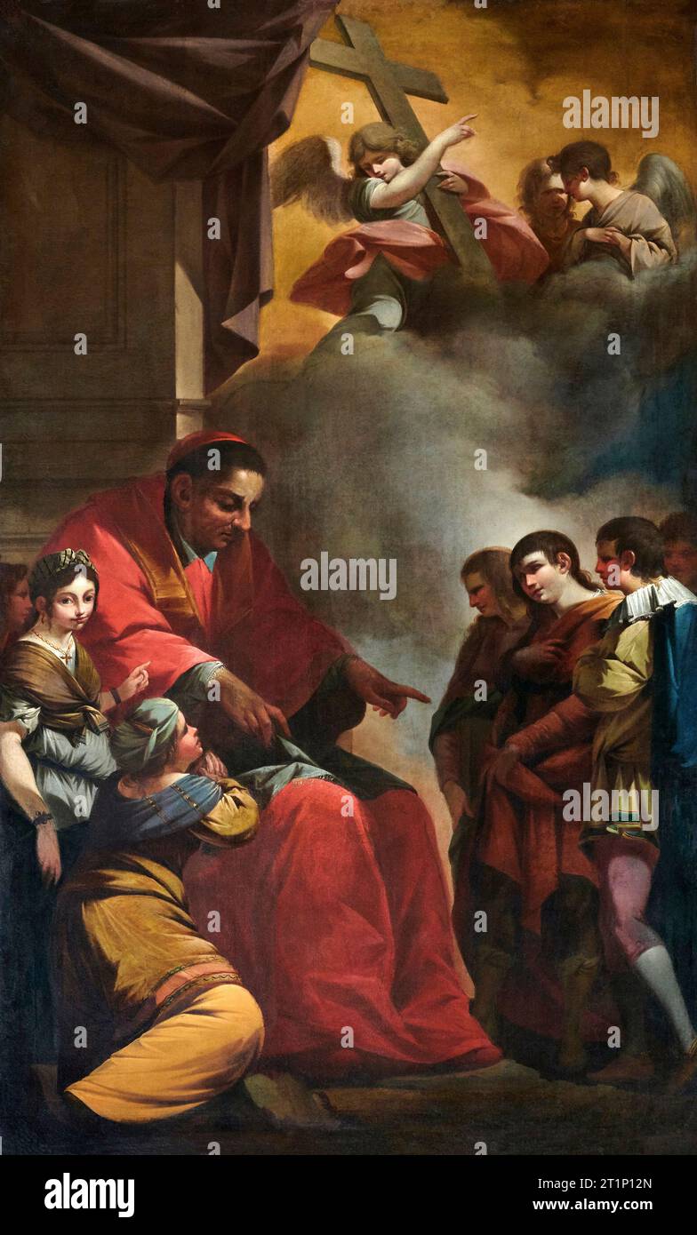 San Carlo Borromeo insegna ai fanciulli - olio su tela - Filippo Comerio - Fine del XVIII secolo - Romano di Lombardia (BG), Basilica di S.Defenden Stockfoto