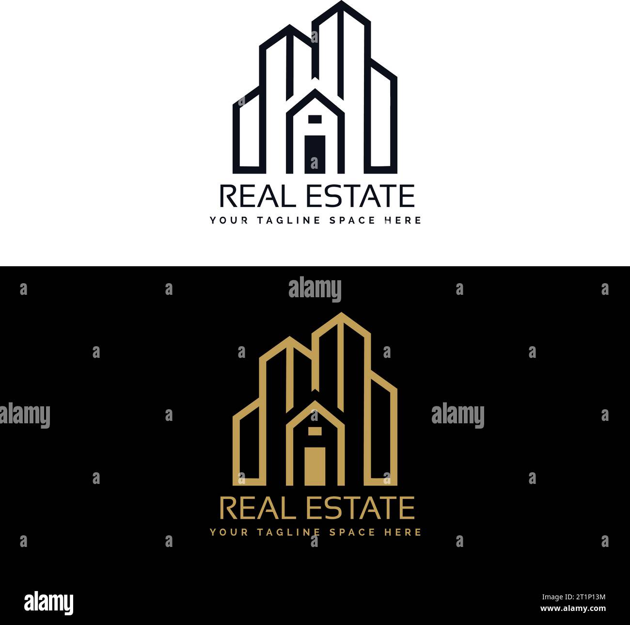 Real Estate Logo-Design. Goldene Logovorlage für Luxusimmobilien Stock Vektor