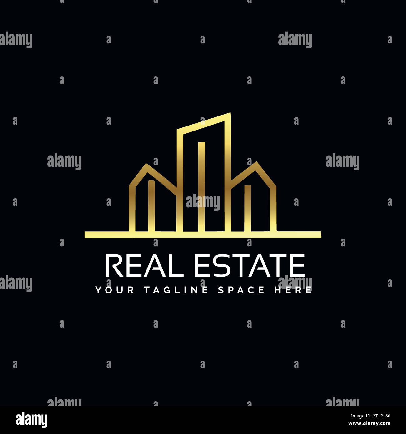 Real Estate Logo-Design. Goldene Logovorlage für Luxusimmobilien Stock Vektor