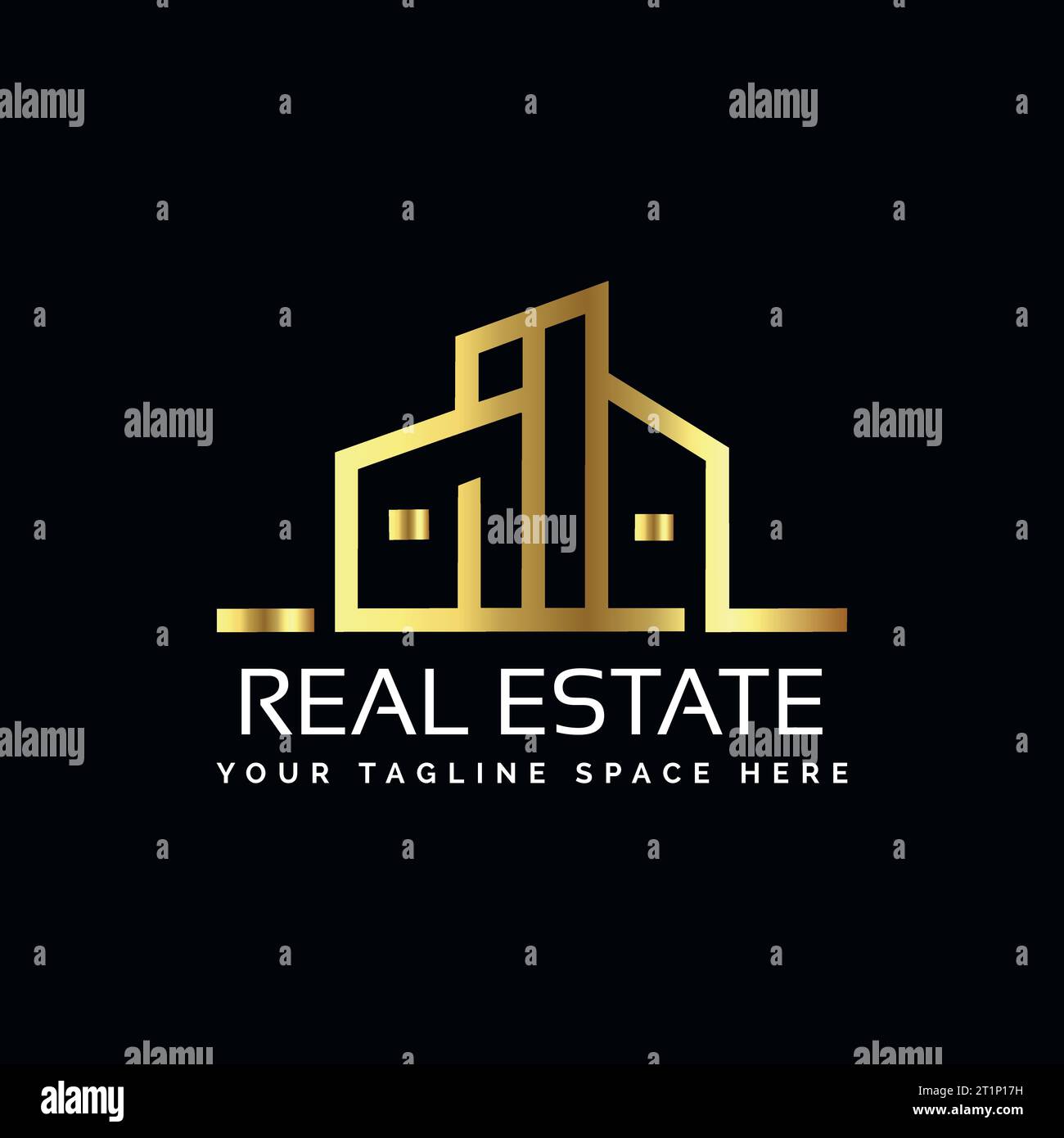 Real Estate Logo-Design. Goldene Logovorlage für Luxusimmobilien Stock Vektor