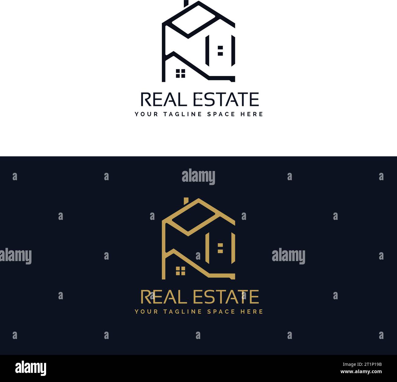 Real Estate Logo-Design. Goldene Logovorlage für Luxusimmobilien Stock Vektor