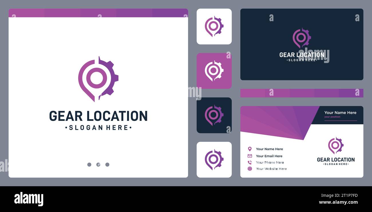 Gear Logo Design Vorlage mit Pin Point Position Logo Design grafische Vektor-Illustration. Symbol, Symbol, Kreativ. Stock Vektor