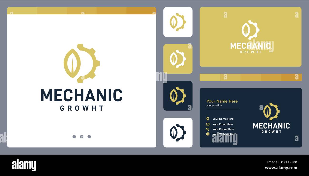 Design und Blattform des Gear-Logos. Symbole für Unternehmen, Automobil, Luxus, elegant, einfach, und Wachstum Stock Vektor