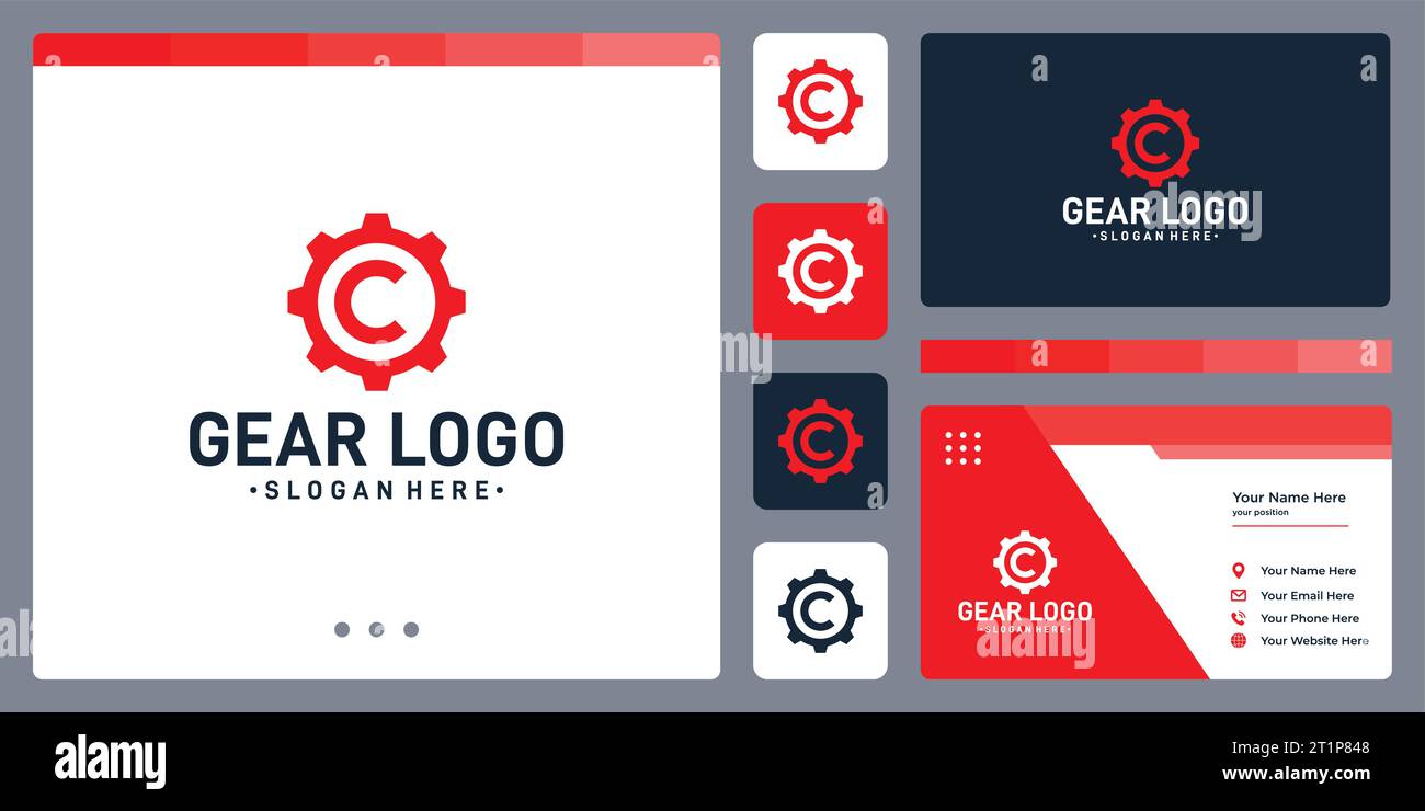 Abstraktes Gear-Logo-Konzept und die ursprüngliche Form des Buchstaben C. Symbole für Unternehmen, Automobil und Kreativ. Stock Vektor