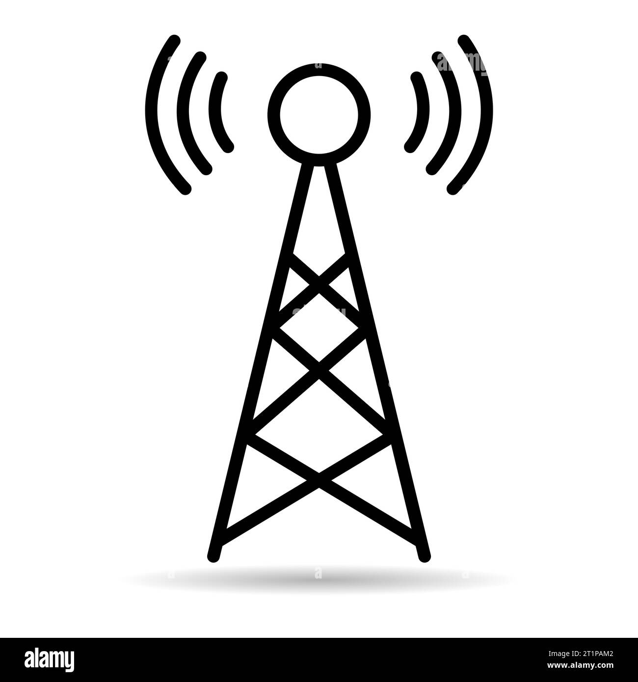 Signalturm-Schattensymbol, Wireless-Technologie-Netzwerkschild, Antennen-Wave-Radio-Vektordarstellung. Stock Vektor