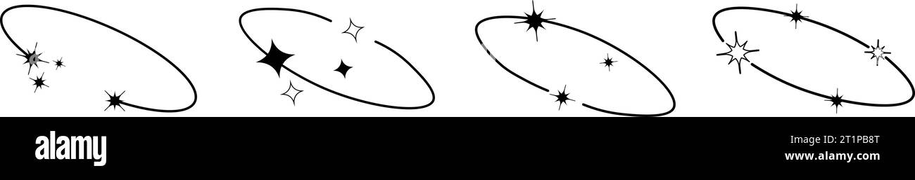 Setzen Sie geometrische Y2K-Formen, minimalistische Rahmen mit Sternen. Moderne minimalistische ästhetische Linienelemente. Retro-Design-Element für soziale Medien oder Poster. Vec Stock Vektor