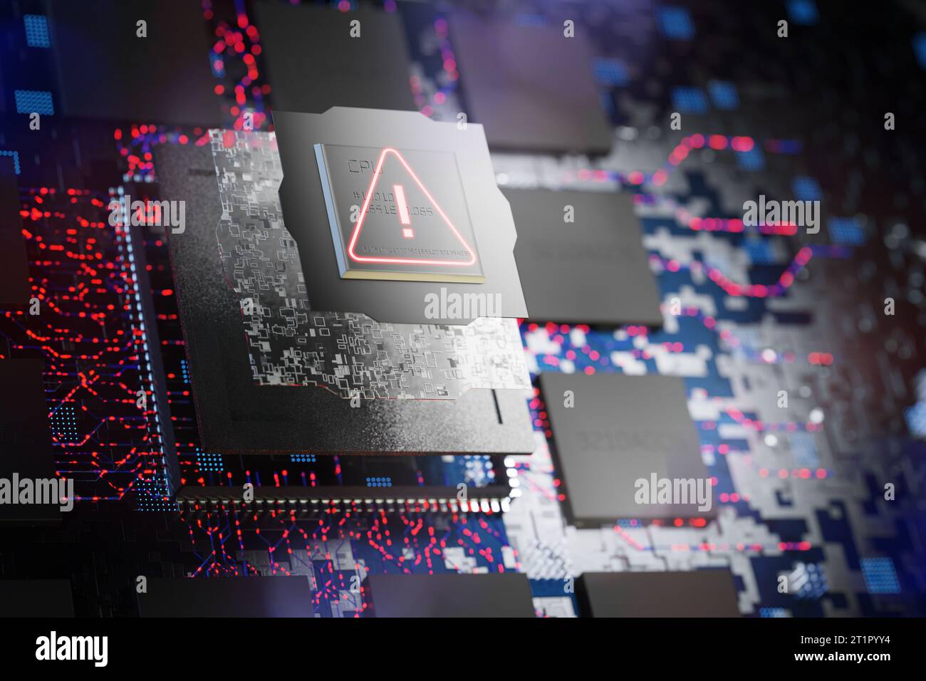 Virenangriff. DDoS-Angriffe. Hackerangriff. Benachrichtigung über das System zum Schutz personenbezogener Daten. Fehlerwarnschild, Benachrichtigung und Gefahrenkonzept Stockfoto