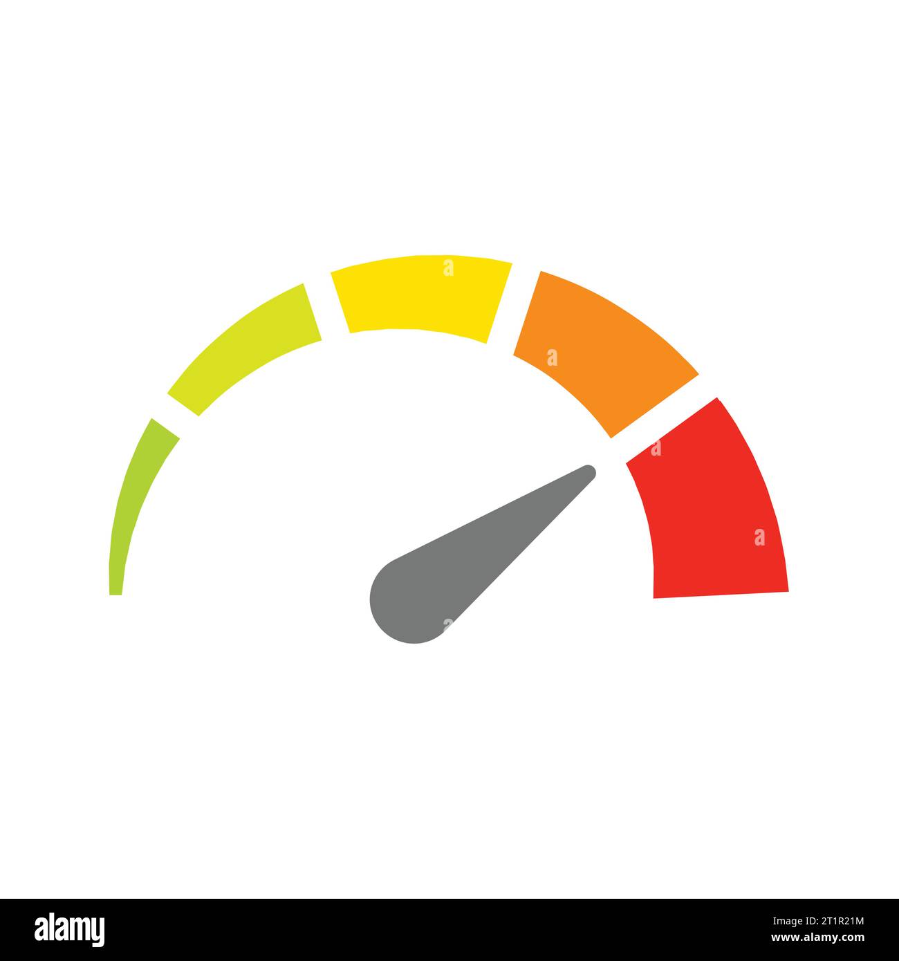 Messgerät für die Geschwindigkeitsleistung. Farbenfroher Tachometer mit Pfeil-Nadelvektor-Symbol. Stock Vektor
