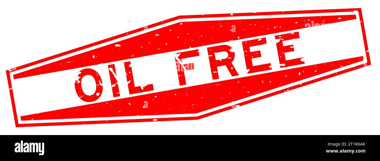 Rotes, ölfreies Wort, sechseckiger Gummidichtungsstempel auf weißem Hintergrund Stock Vektor
