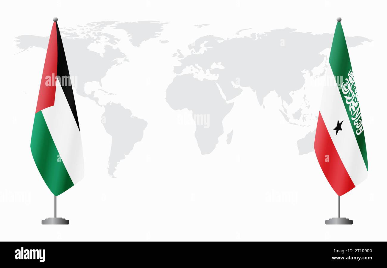 Palästina und Somaliland Flaggen für offizielle Treffen vor dem Hintergrund der Weltkarte. Stock Vektor