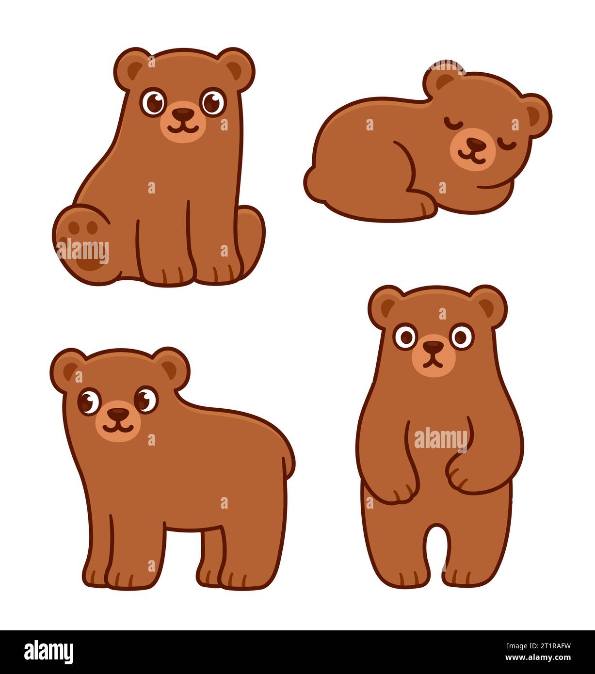 Niedliches Zeichensatz brauner Bärenjungen. Einfache Vektorgrafik-Illustration. Stock Vektor