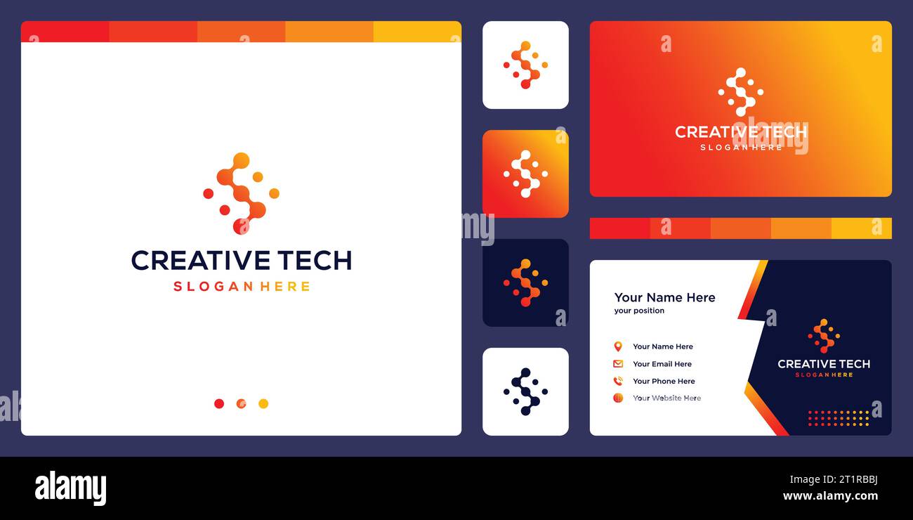 Logo Initial Letter S abstrakt mit technischem Stil und Farbverlauf. Symbole für Unternehmen, Internet und Technologie. Stock Vektor