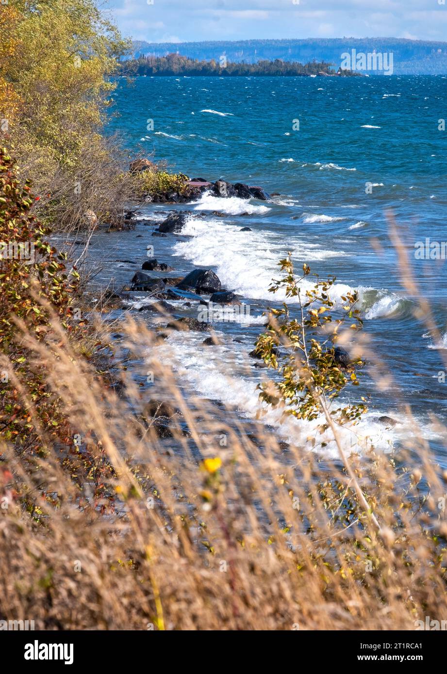 Wild Goose Beach am Lake Superior, in der Nähe von Thunder Bay, Ontario, Kanada, im Herbst Stockfoto