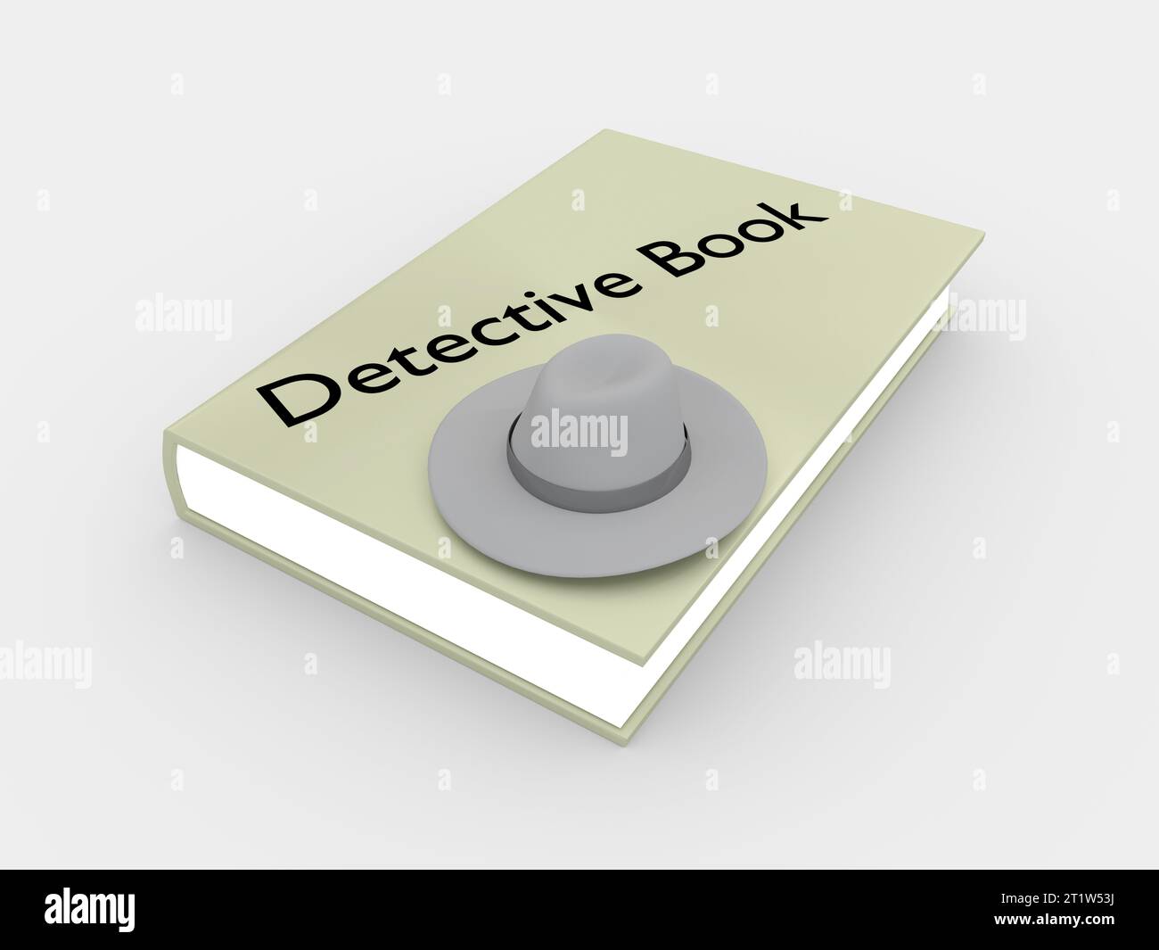 3D-Illustration eines Detektivhutes aus Filz auf einem Buch Stockfoto
