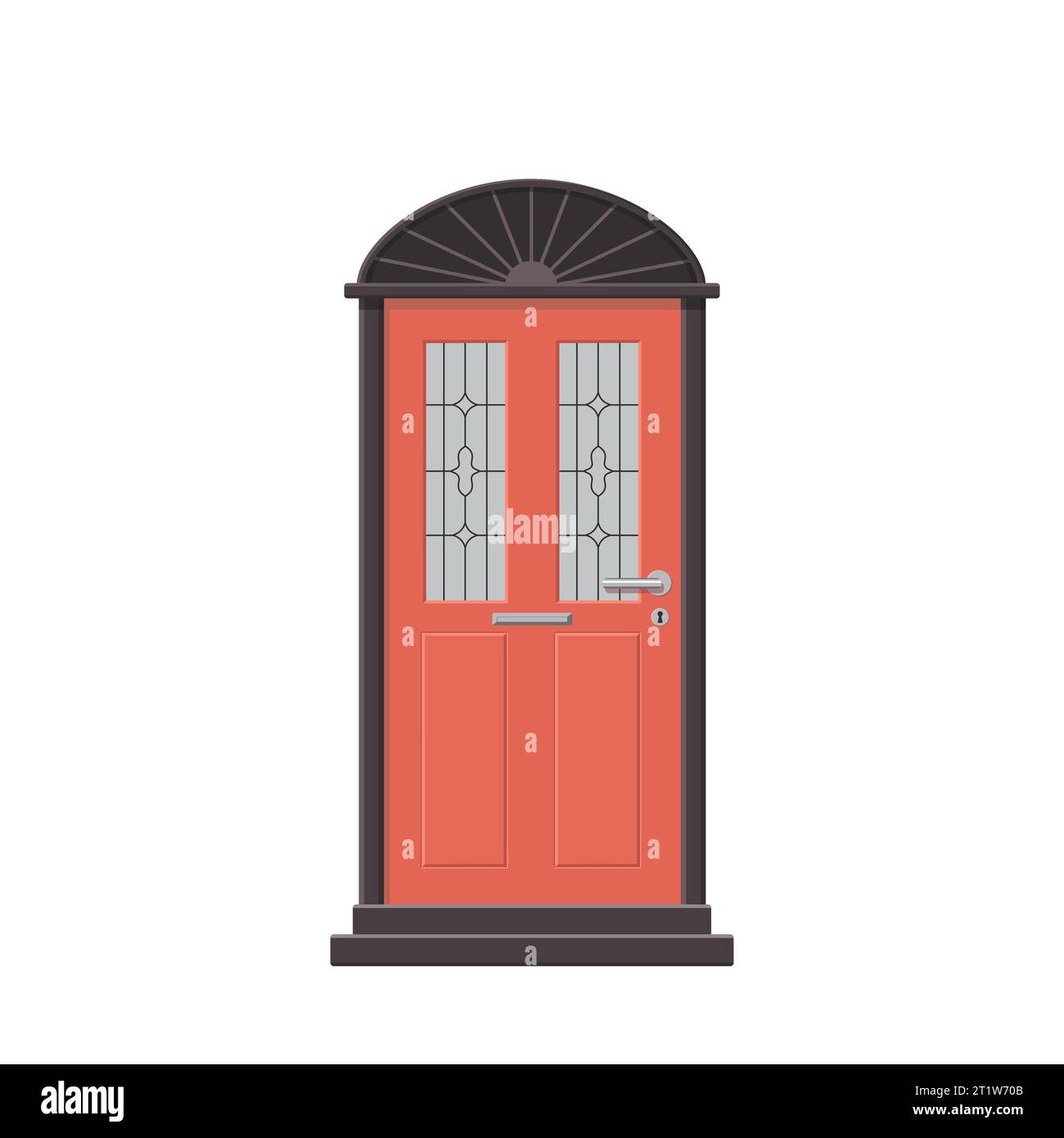Niedliche, realistische rote Türen mit Glas. Isoliert auf weißem Hintergrund Stock Vektor