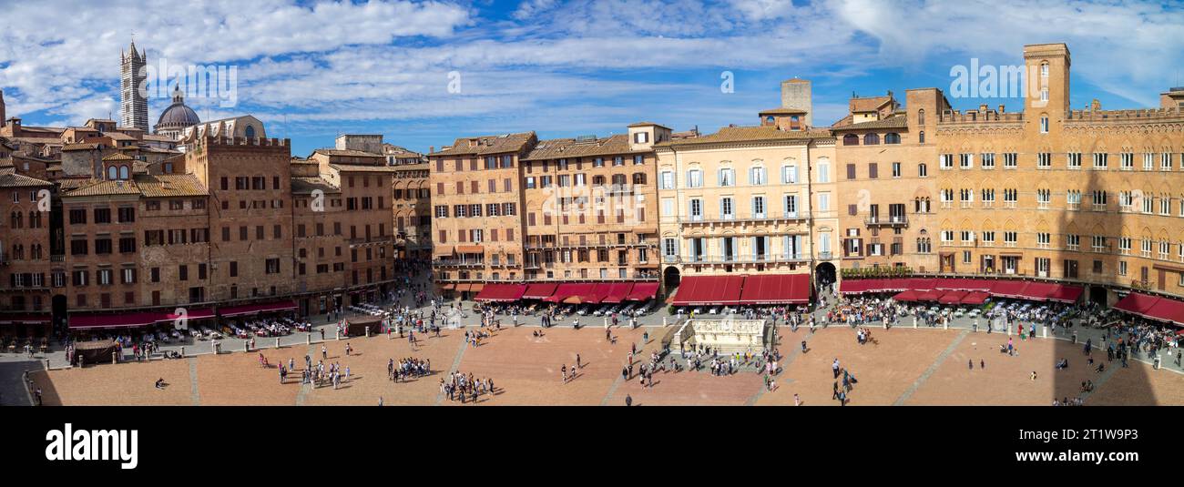 Piazza del Campo Panorama, Siena Stockfoto