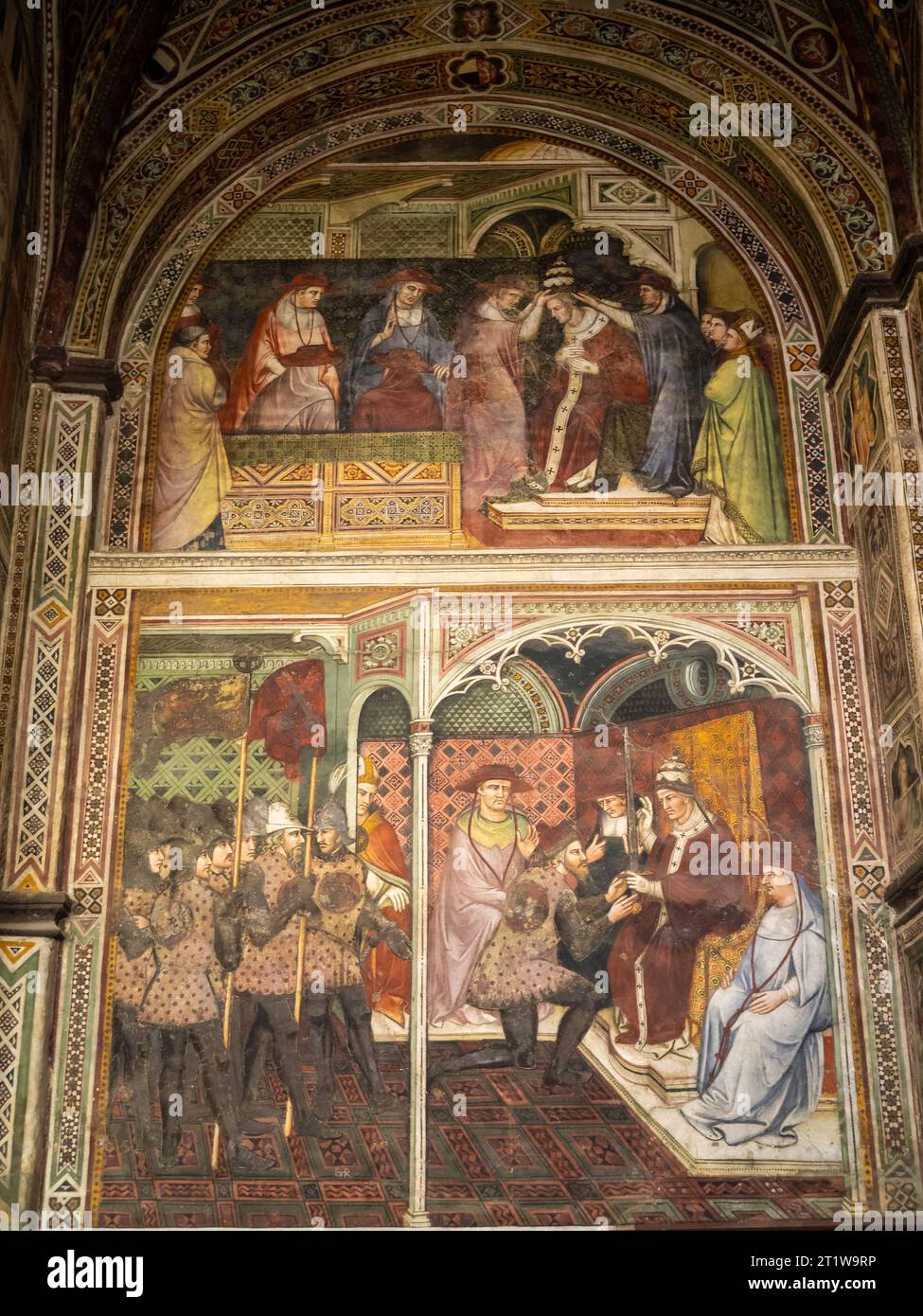 Sala di Balia, Fresko mit Szenen aus dem Leben von Papst Alessandro III., Palazzo Pubblico, Siena Stockfoto