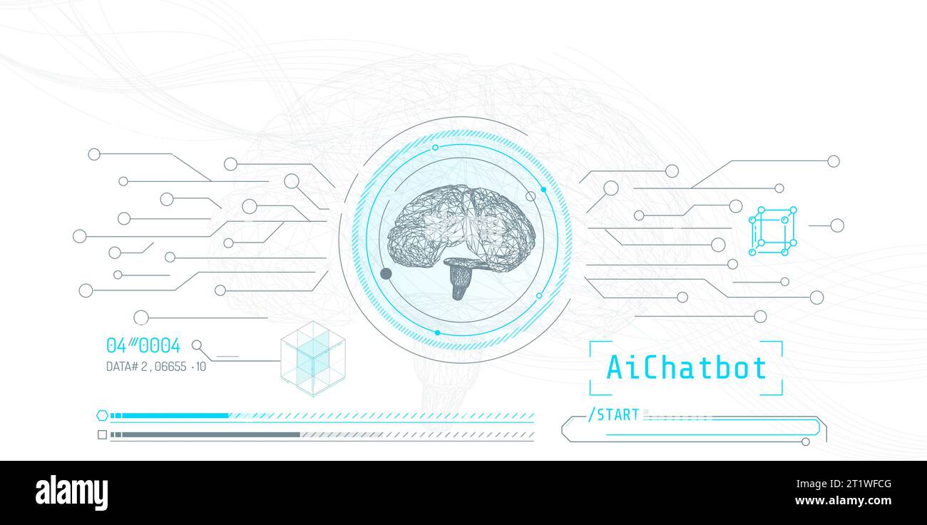 Hologramm des digitalen Gehirns mit künstlicher Intelligenz, neuronales Netzkonzept. Stock Vektor