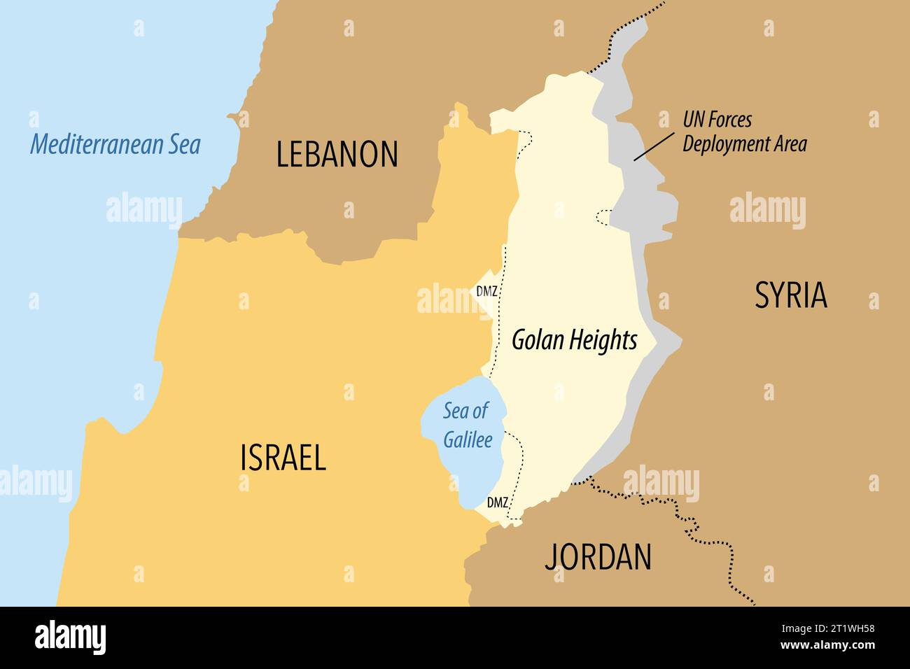 Vektorkarte der Golanhöhen und der nördlichen Grenze Israels zu Lebano Stock Vektor