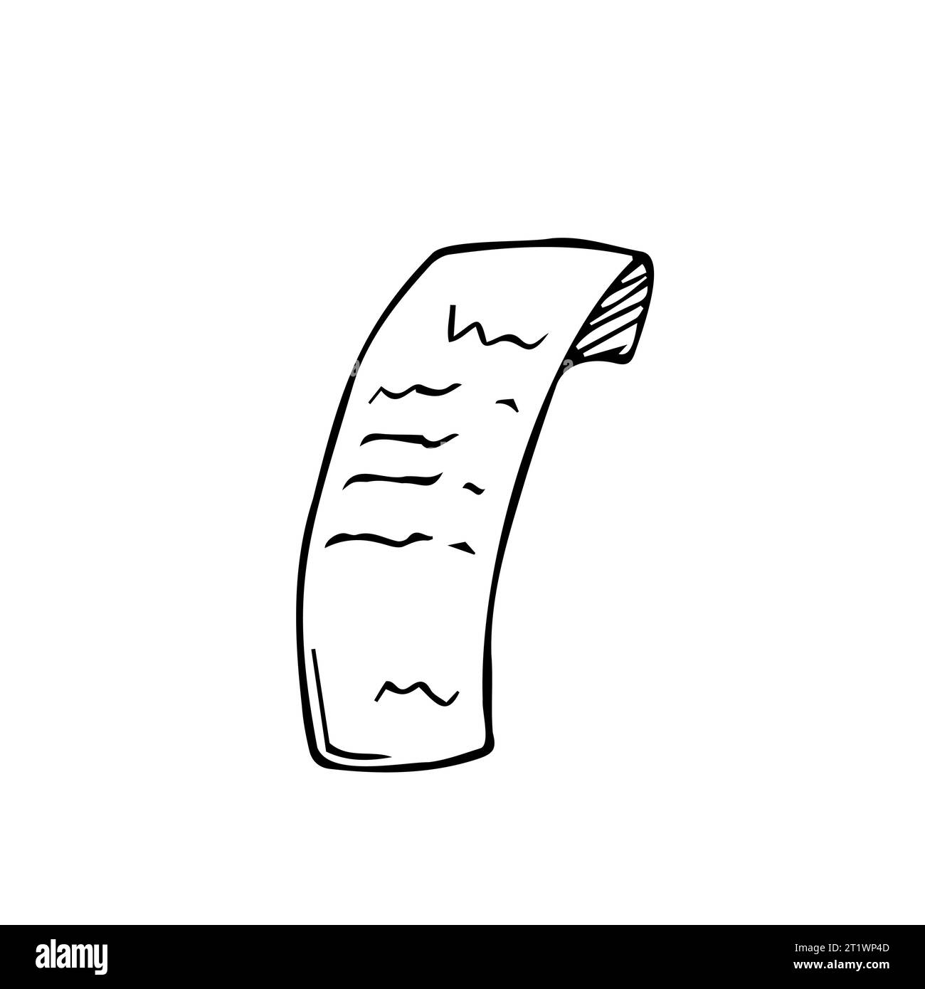 Papierquittung, handgezeichnetes Symbol für die Kritzelung. Geschäft, Zahlung und Wareneingang in der Werkstatt, Konzept für die Prüfung der Verkaufspreise. Illustration von Vektorskizzen für Druck, Web Stock Vektor