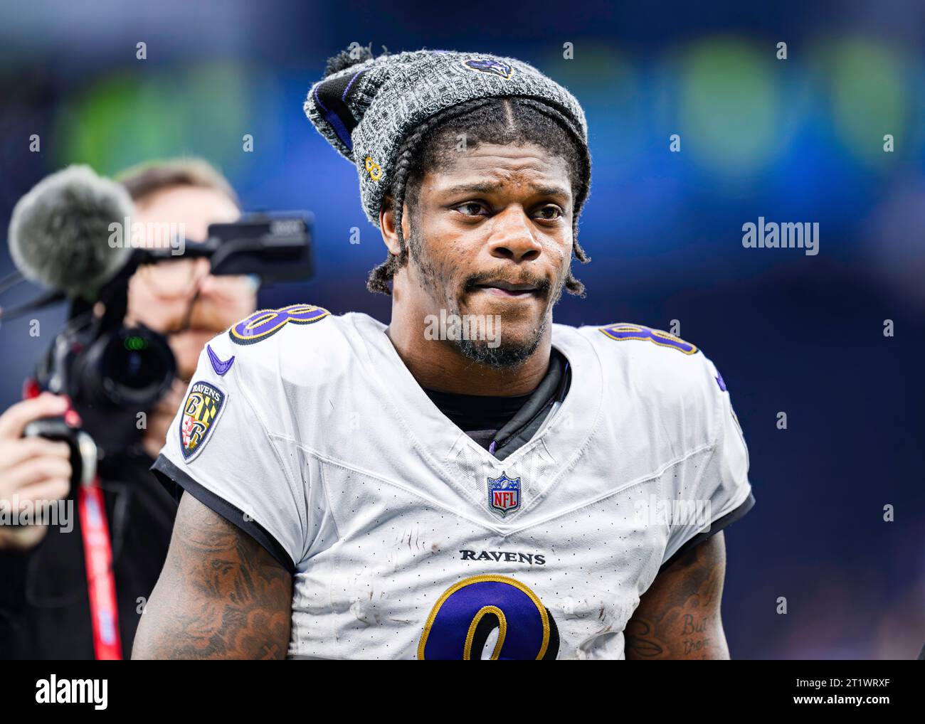 LONDON, VEREINIGTES KÖNIGREICH. Oktober 23. Lamar Jackson von Baltimore Ravens während der NFL 2023 London Series - Baltimore Ravens vs Tennessee Titans im Tottenham Hotspur Stadium am Sonntag, 15. Oktober 2023. LONDON ENGLAND. Quelle: Taka G Wu/Alamy Live News Stockfoto