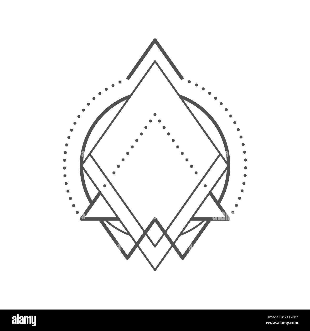 Geometrisches Boho-Tattoo. Magisches oder okkultes Symbol, Hipster-Boho-Dreieck minimales Vektorzeichen oder abstrakte Linienart-Tattoo mit heiliger Geometrie. Okkulte Alchemie, mystisches Umrissschmuck Stock Vektor