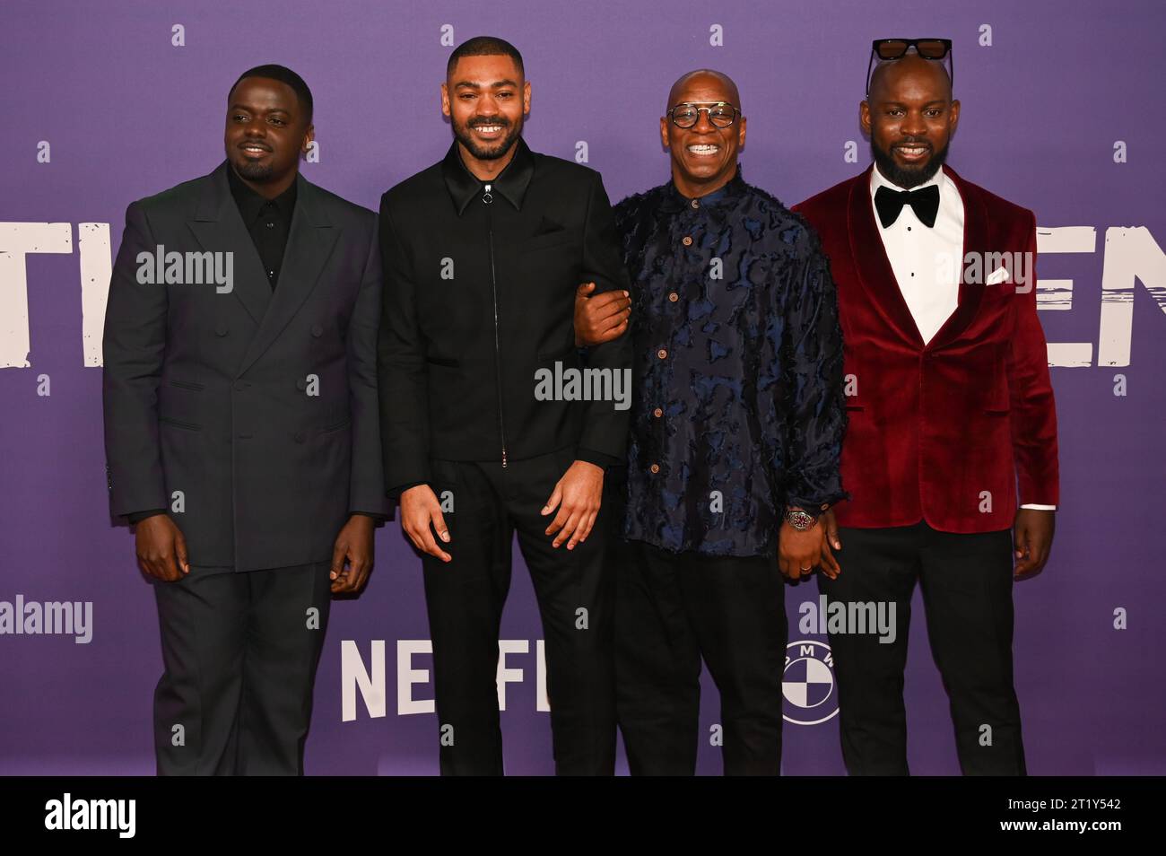 Royal Festival Hall, London, Großbritannien. Oktober 2023. Daniel Kaluuya, Kane Robinson, Ian Wright und Kibwe Tavares nehmen an der Abschlussgala „The Kitchen“ Teil – 67. BFI London Film Festival 2023, London, Großbritannien. Quelle: Siehe Li/Picture Capital/Alamy Live News Stockfoto