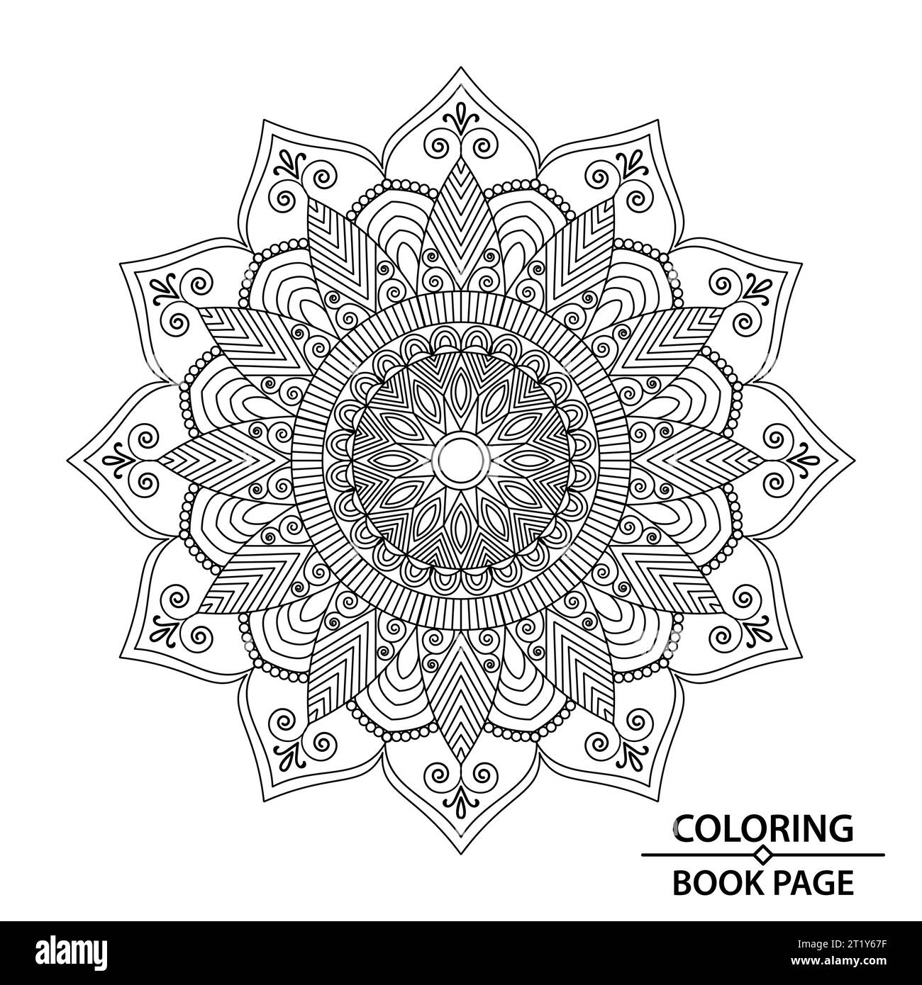 Die weniger Stress einfache Mandala Malbuchseite für Erwachsene. Easy Mandala Malbuch Seiten für Erwachsene, Fähigkeit zum Entspannen, Gehirnerlebnisse geben Re Stock Vektor