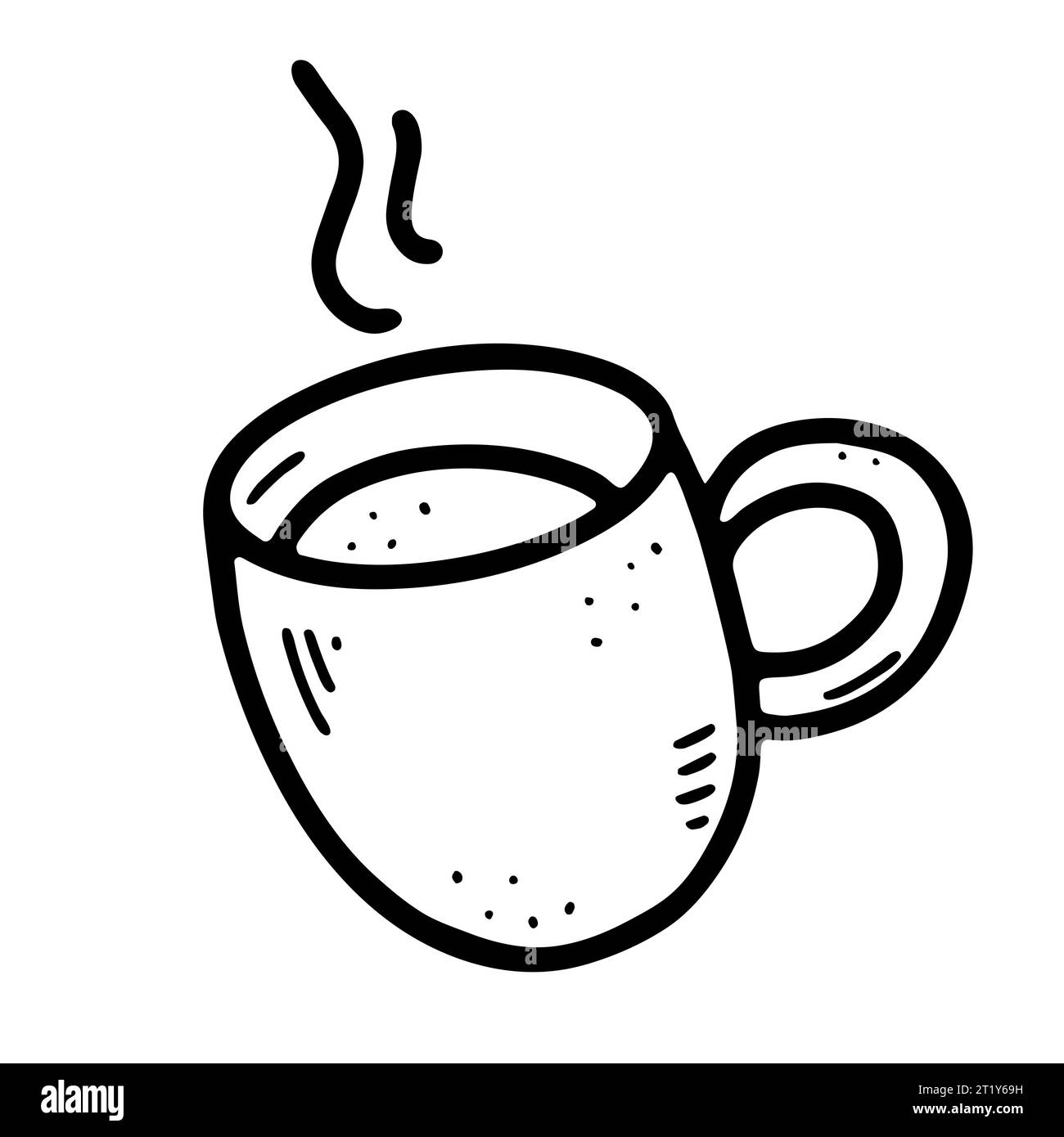 Kritzele eine Kaffeetasse. Niedliches heißes Getränk isoliert auf weißem Hintergrund. Outline Tea, Latte, Cappuccino, Americano Becher mit Griff, Dampf. Vektorgeschirr krank Stock Vektor