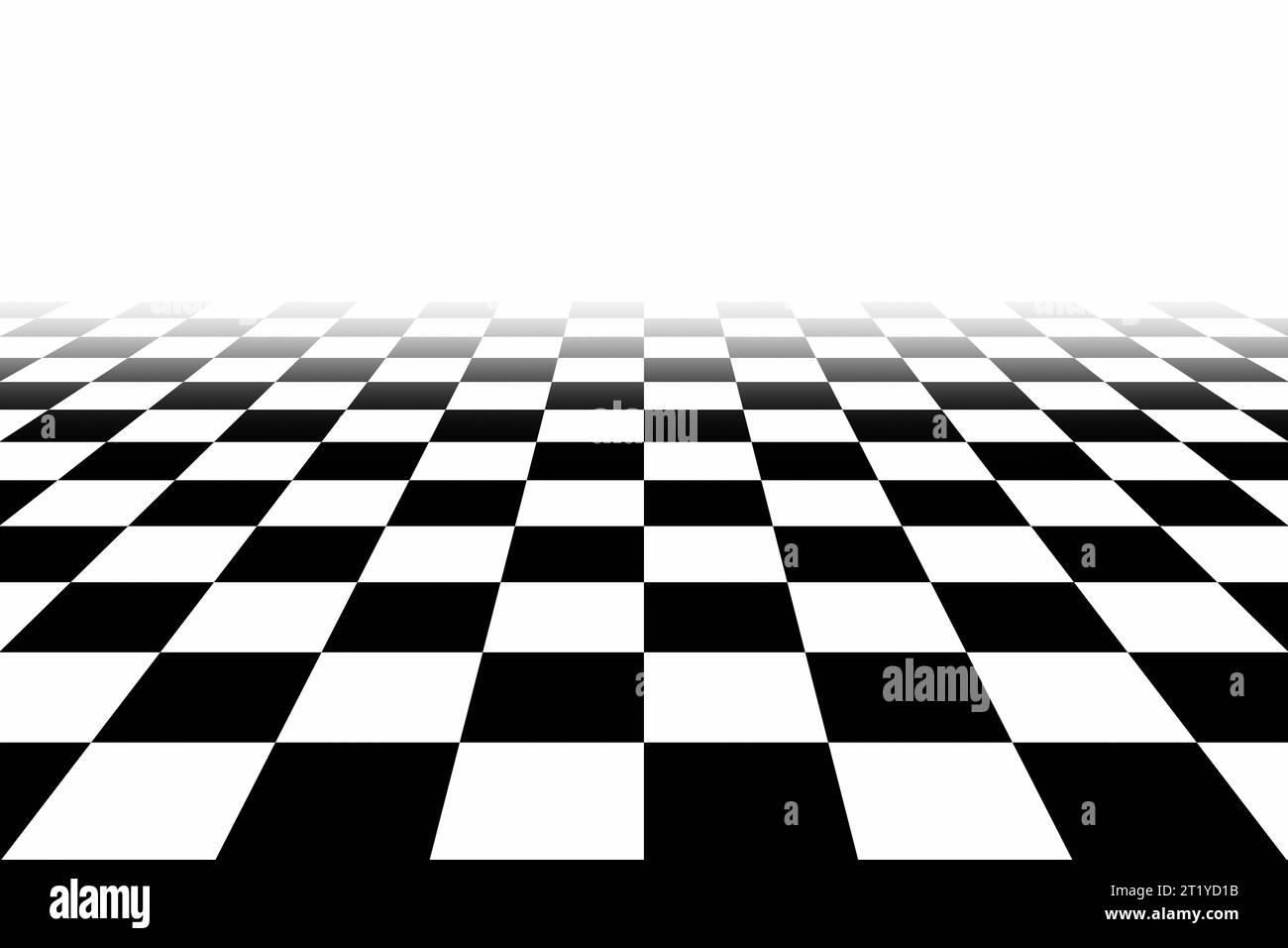 Schwarz-weißes Schachbrett mit Fluchtpunkt. Stockfoto
