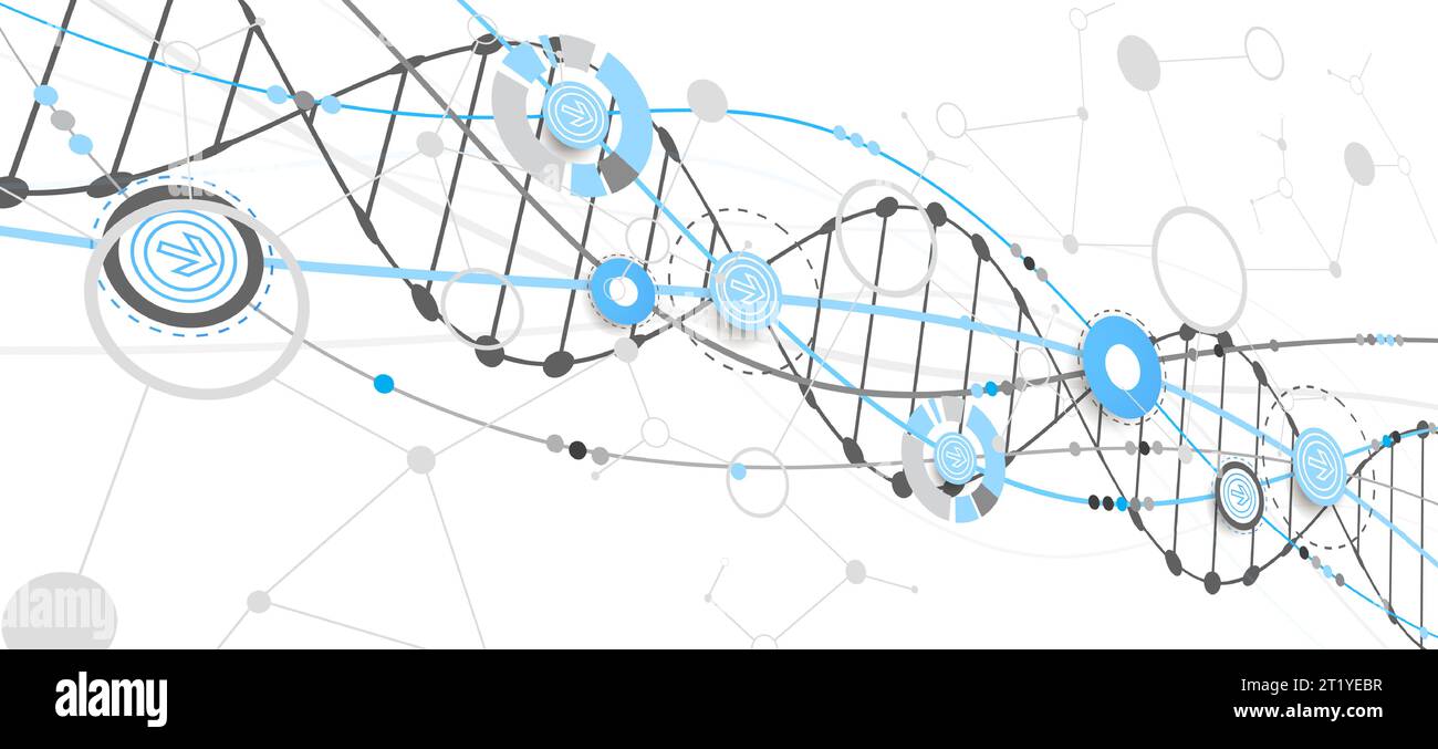 Science-Vorlage, Tapete oder Banner mit DNA-Molekülen. Vektorgrafik Stock Vektor