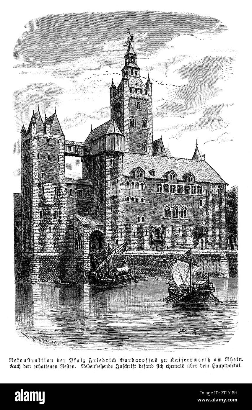 Wiederaufbau der Kaiserpfalz in Kaiserswerth am Rhein, Schloss Friedrich I. Barbarossa, Kaiser des Heiligen Römischen Kaisers im 12. Jahrhundert Stockfoto