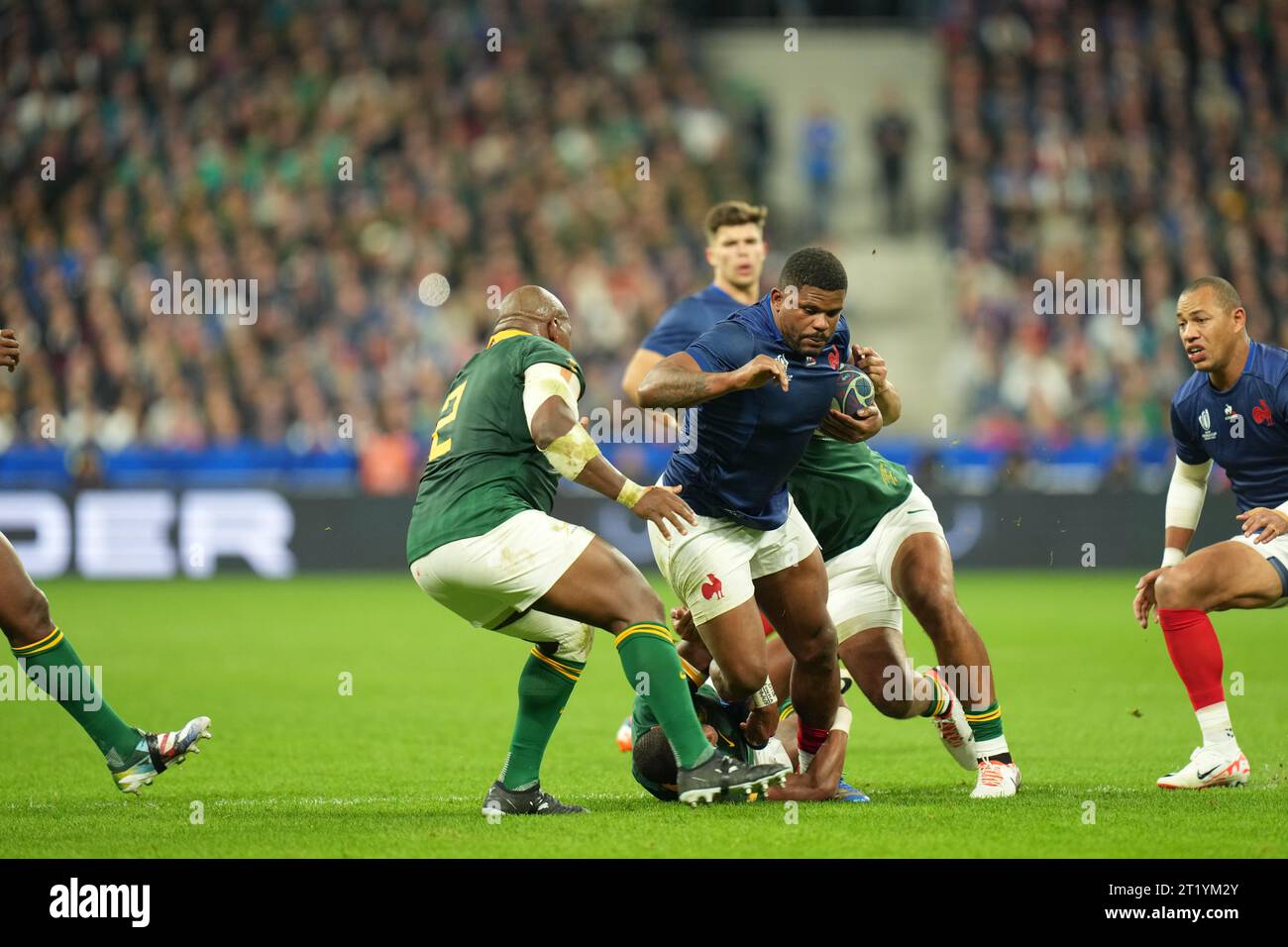 Der Franzose Jonathan Danty beim Viertelfinalspiel der Rugby-Weltmeisterschaft 2023 zwischen Frankreich und Südafrika im Stade de France in Saint-Denis, Frankreich am 15. Oktober 2023. Quelle: FAR EAST PRESS/AFLO/Alamy Live News Stockfoto