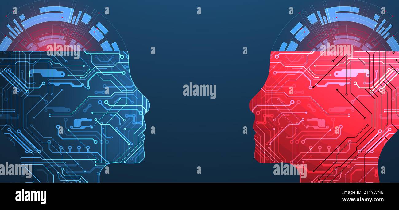 Abstrakter Hintergrund zum Thema künstliche Intelligenz. Kopfform mit technologischen Elementen innerhalb der Kontur. Stock Vektor