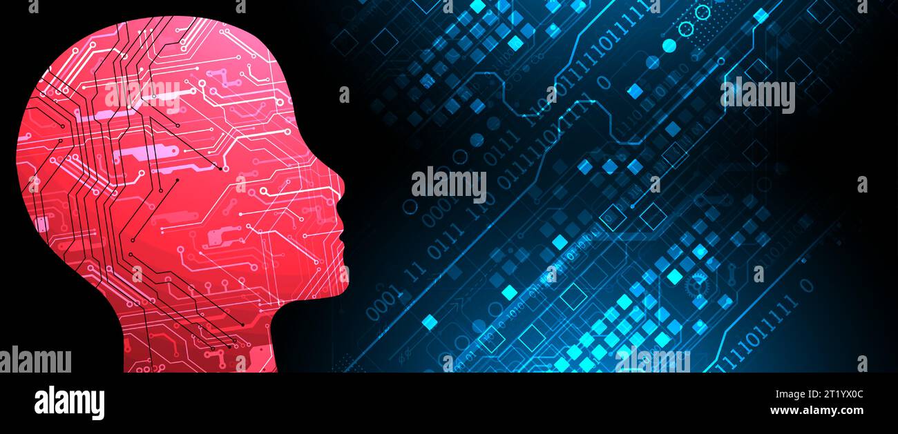 Abstrakter Hintergrund zum Thema künstliche Intelligenz. Kopf-/Gehirnform mit technologischen Elementen innerhalb der Kontur. Stock Vektor